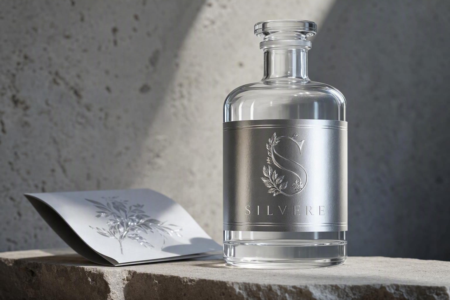 SILVERE apothecary bottle with mirror-silver foil label