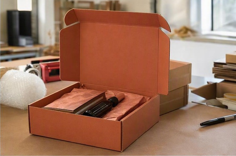 Custom corrugated mailer box with protective construction